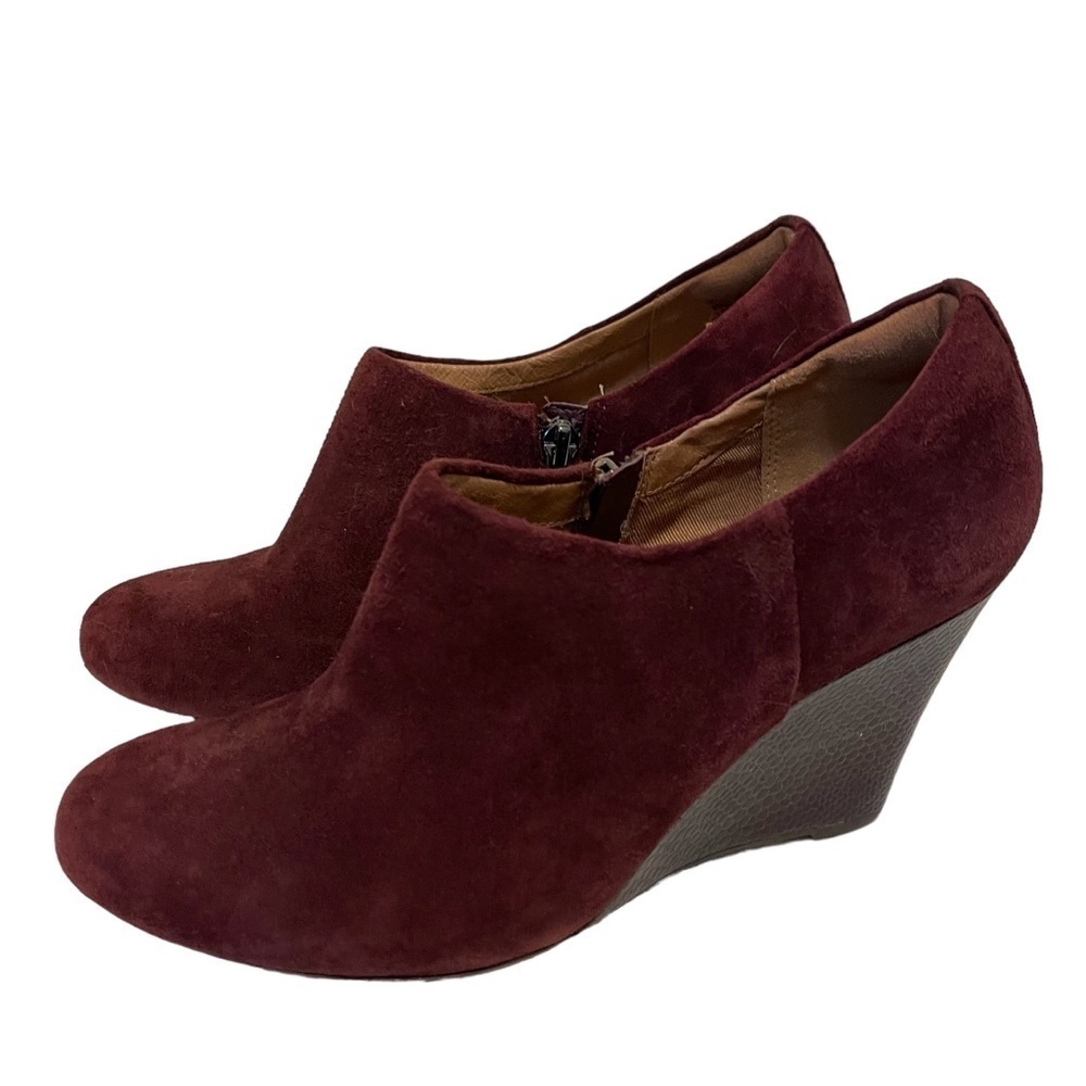 Women’s CLARKS Artisan Purity Frost Burgundy Suede Leather Booties Shoes